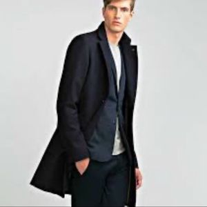 NWOT Zara Man Navy Coat Lapels Subtle Herringbone